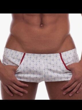 Croota Mens Underwear, Low-Rise Boxer Shorts, Pattern Design, Red Trim Sz M